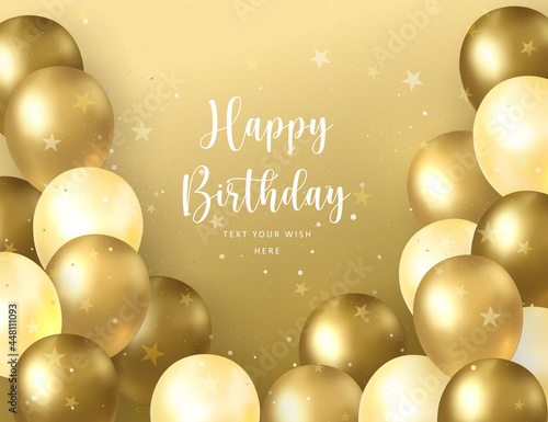 Elegant golden yellow ballon Happy Birthday celebration card banner template background