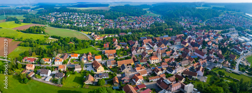 Aerial view of the city Ammensdorf in Germany, Bavaria on a sunny day in Spring