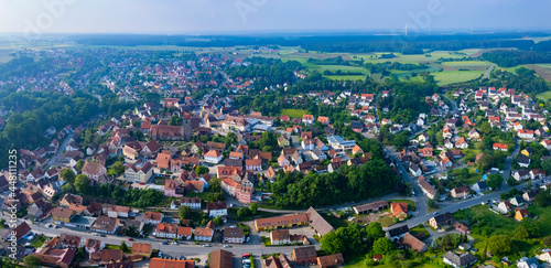 Aerial view of the city Roßtal in Germany, Bavaria on a sunny day in Spring