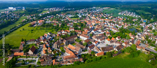 Aerial view of the city Heilsbronn in Germany  Bavaria on a sunny day in Spring