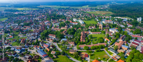 Aerial view of the city Neuendettelsau in Germany, Bavaria on a sunny day in Spring