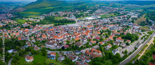 Aerial view around the city Bopfingen in Germany, on a sunny day in Spring