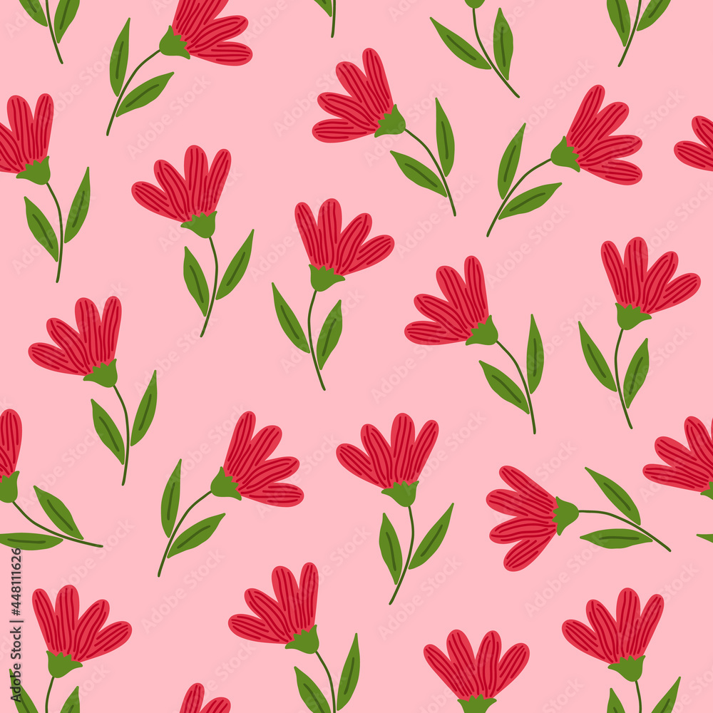 Floral seamless pattern with red flowers and leaves Floral seamless pattern with red flowers and leaves