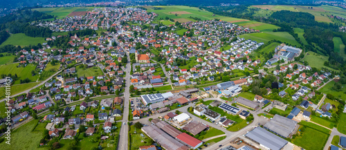 Aerial view of the city Straßdorf in Germany on a sunny day in Spring