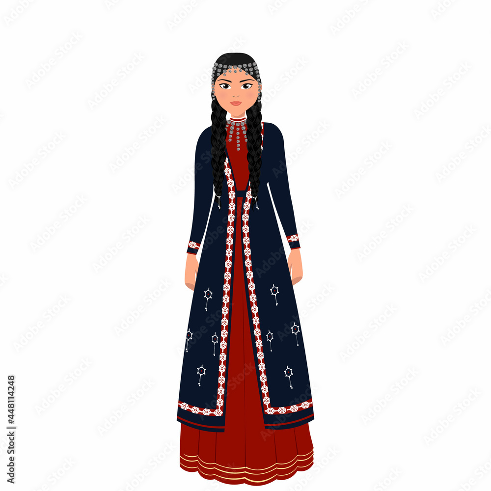 Woman in folk national Bashkir costume. Vector illustration