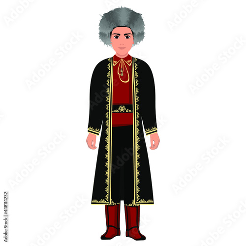 Men's folk national Bashkir costume. Vector illustration photo