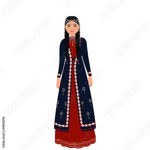 Woman in folk national Bashkir costume. Vector illustration photo