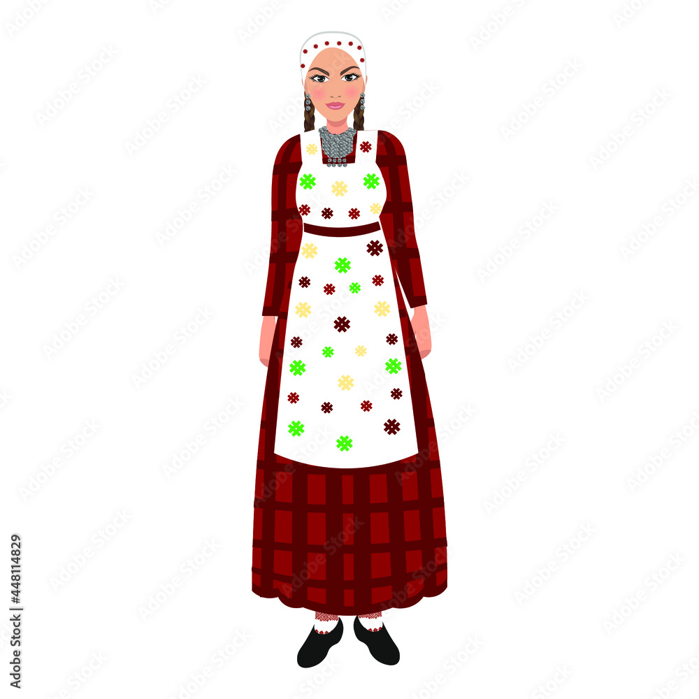 Woman in folk national Udmurt costume. Vector illustration