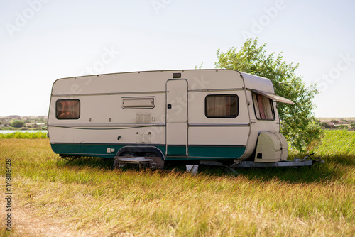 travel freedom with motor home van, camping in the nature spot