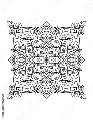 Ornamental mandala adult coloring book page, mandala tattoo design