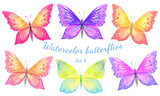 Set of 6 beautiful watercolor butterflies
