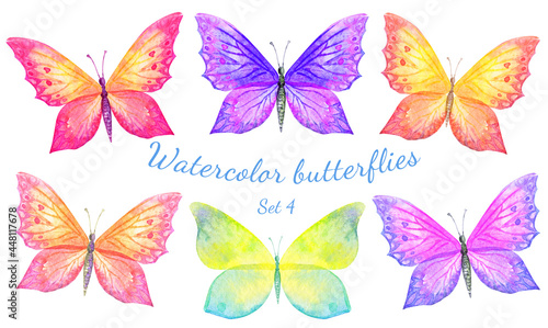 Set of 6 beautiful watercolor butterflies