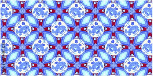 This Cirebon Batik is a sample of acculturation of Chinese Culture in Java. The floral motif usually occurs in ceramic plates or ware. Mega mendung is the background and bang-bangan (red color)