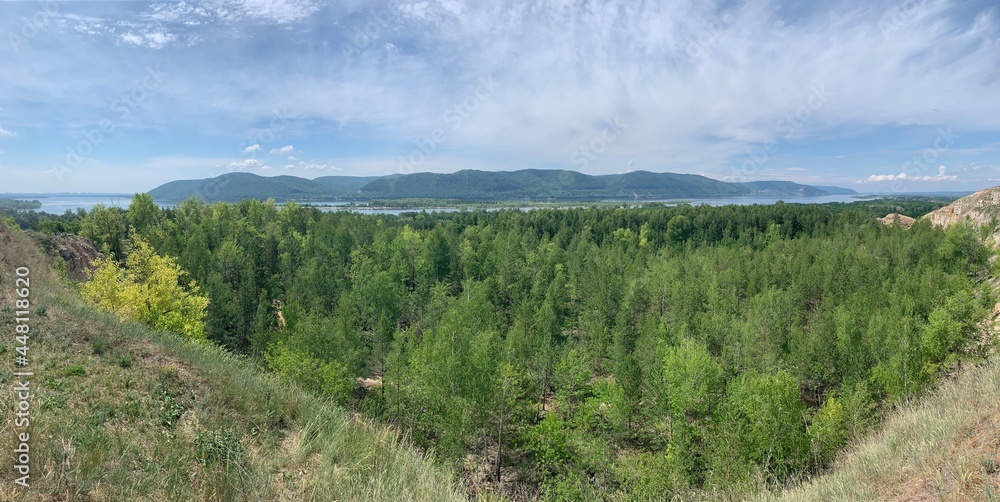 Panorama of Zhigulevsky mountains, forests and rivers