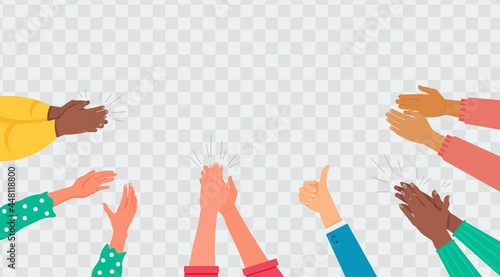 Multiracial male and female hands clapping bravo applause. Audience greeting showing cheer expression, giving positive feedback and support vector illustration over transparent background photo