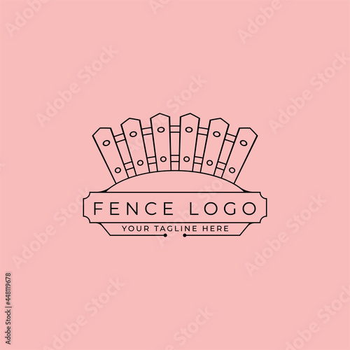 fence landscape logo vector line art illustration design