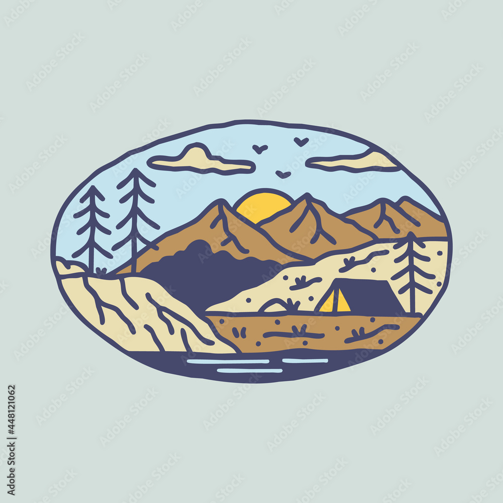 Camping adventure with mountains graphic illustration vector art t-shirt design Camping adventure with mountains graphic illustration vector art t-shirt design