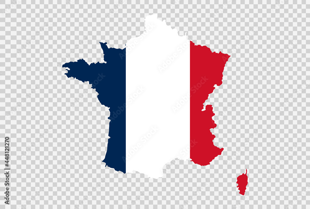 France flag on map isolated  on png or transparent  background,Symbol of France,template for banner,card,advertising ,promote, TV commercial, ads, web, vector illustration, top olympic gold winner