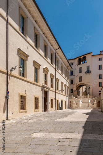 A glimpse of the ancient Piazza Pianciani in the historic center of Spoleto, Italy