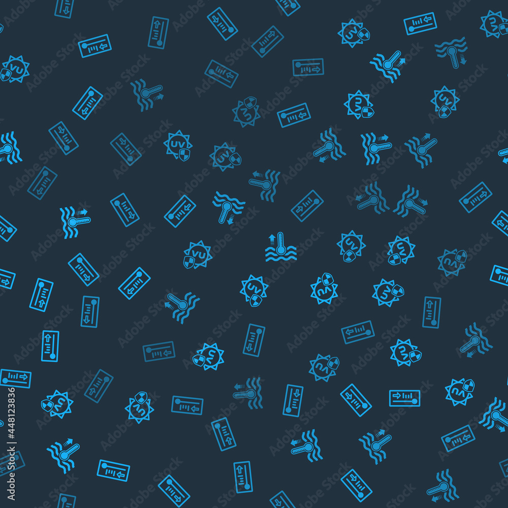 Set Meteorology thermometer, UV protection, Water and on seamless pattern. Vector Set Meteorology thermometer, UV protection, Water and on seamless pattern. Vector