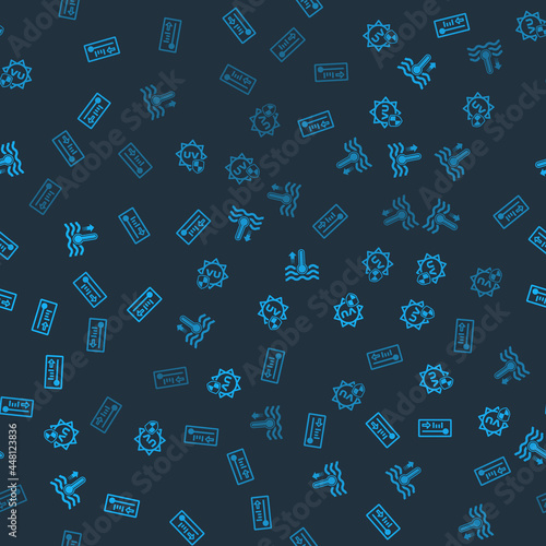 Set Meteorology thermometer, UV protection, Water and on seamless pattern. Vector