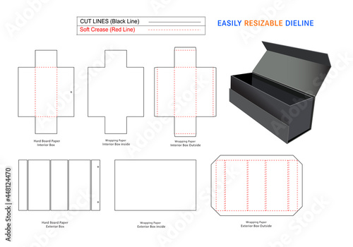 Collapsible rigid boxes and custom foldable collapsible rigid box and dieline template with 3d vector file