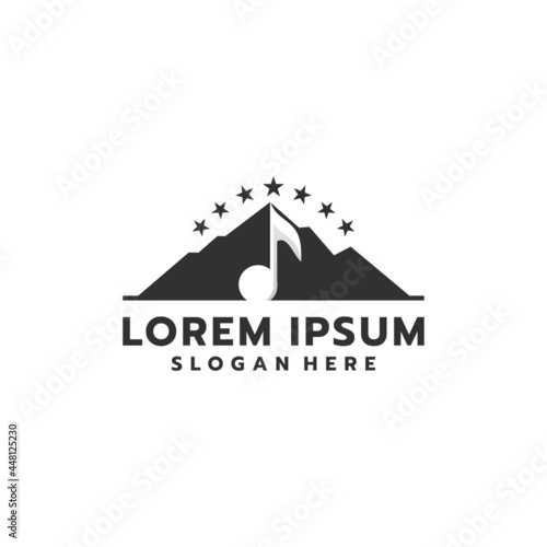 Simple bold black mountain with music logo design very cool easy to remember suitable for your business symbol