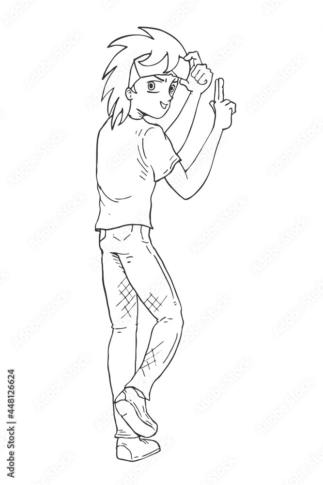 Boy walking and waving to coloring