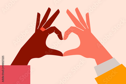 Hands clasped together making a heart. Diversity, empowerment, support. Concept illustration