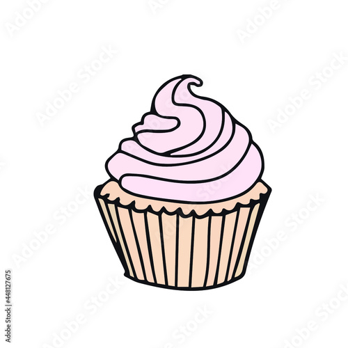 hand drawn cupcake illustrations. Vector doodles with desserts for your design  cards  textiles  posters. Isolated on white background