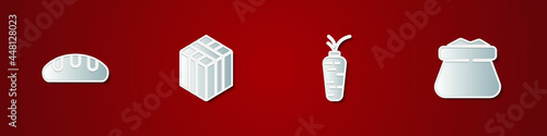 Set Bread loaf, Bale of hay, Carrot and Full sack icon. Vector