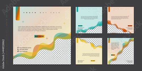 Set of social media post template. Social media template with colorful background for World Youth day design