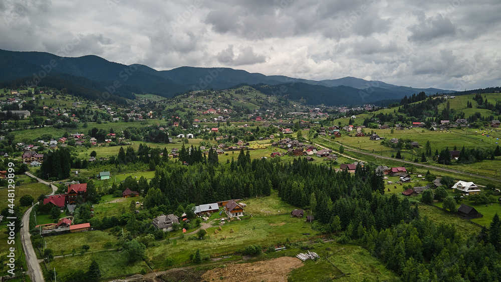 Mountains drone aerial ukrainian village