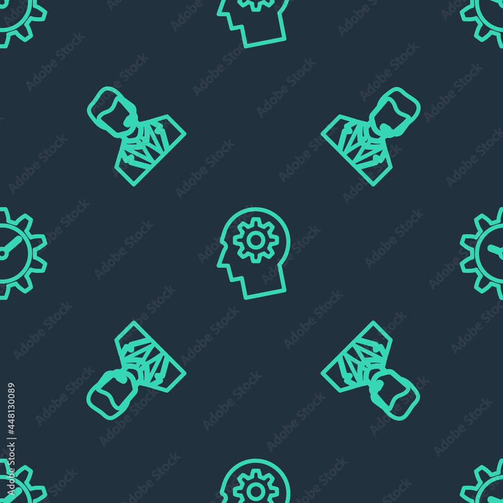 Set line Human head with gear inside, Man headset and Time Management on seamless pattern. Vector Set line Human head with gear inside, Man headset and Time Management on seamless pattern. Vector
