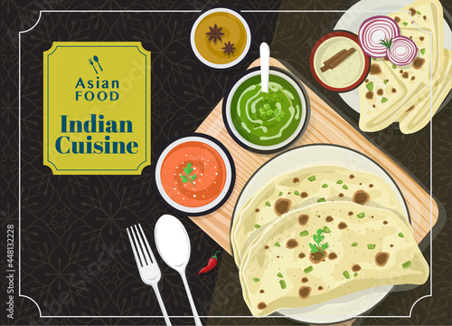 Indian food kulcha, Kulcha Indian Bread, Vector Illustration