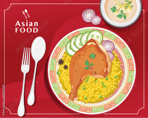 Chicken Biryani , Traditional indian cuisine chicken biryani , vector illustration