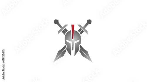 creative spartan helmet swords symbol logo vector