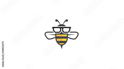 Creative bee geek glasses logo vector symbol photo