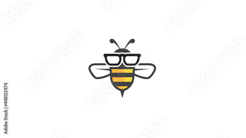 Creative bee geek glasses logo vector symbol