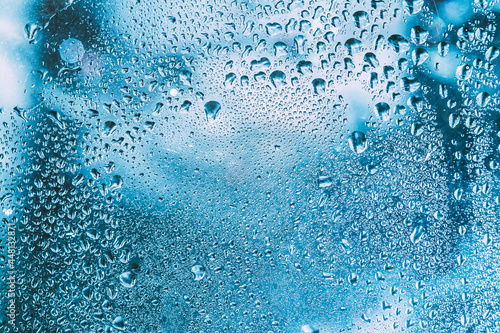 Water Drops Rain Blue Glass Background