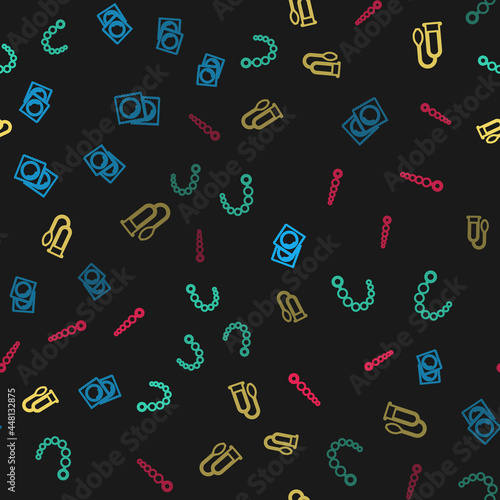 Set line Condoms in package, Anal beads, Penis pump and on seamless pattern. Vector