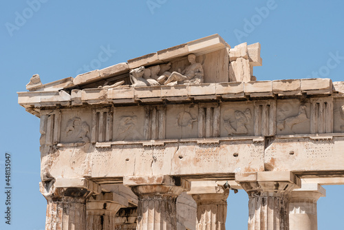 Detail of classical greek architecture, Doric style, from Acropolis in Athens