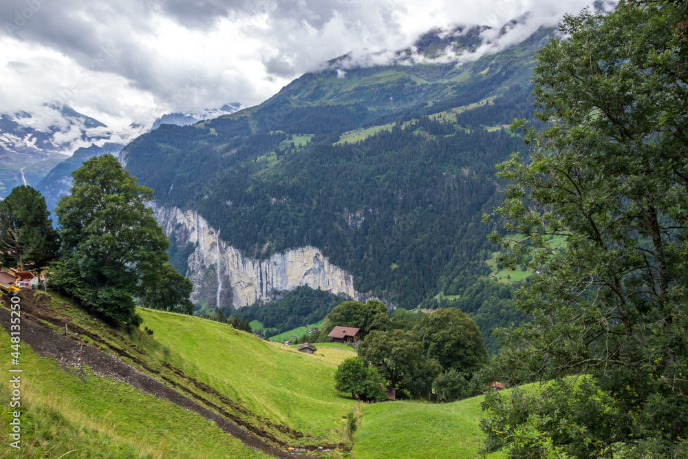 summer in Wengen village in Lauterbrunnen Valley, Switzerland