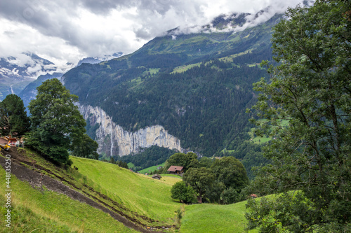 summer in Wengen village in Lauterbrunnen Valley  Switzerland