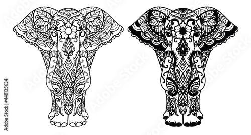 Two styles of mandala elephant for printing,engraving,coloring book and so on. Vector illustration.