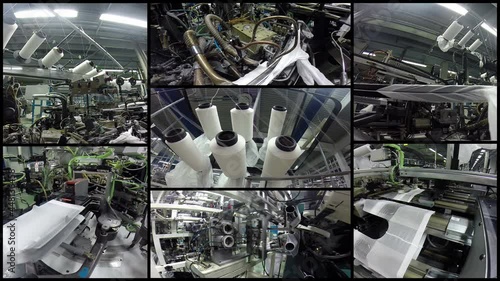 Modern automation technologies in textile mills split screen 4k video