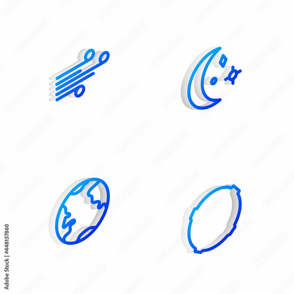 Set Isometric line Moon and stars, Wind, Earth globe and icon. Vector Set Isometric line Moon and stars, Wind, Earth globe and icon. Vector