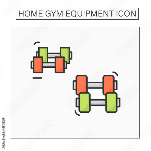 Dumbbells color icon. Light and heavy soft touch bar bells. Concept of home gym and workout equipment, body fitness and power training. Isolated vector illustration