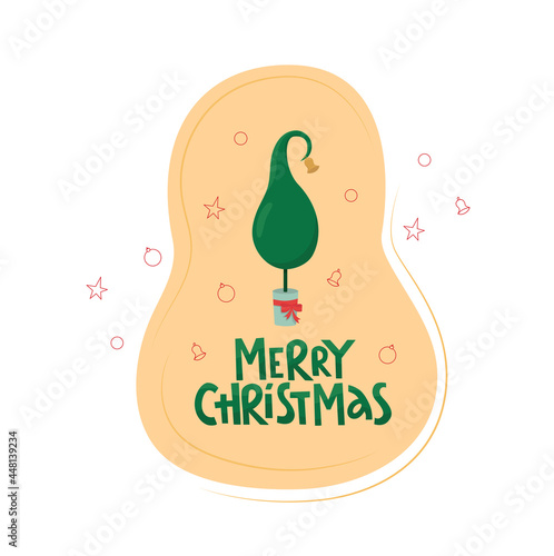 Merry Christmas handwritten lettering sign with Grinch tree. Vector stock illustration isolated on white background for template design Christmas sale, greeting card, invitation. photo