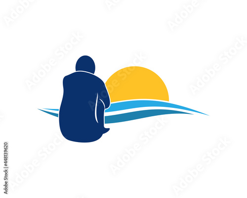 silhouette people sit daydream beach